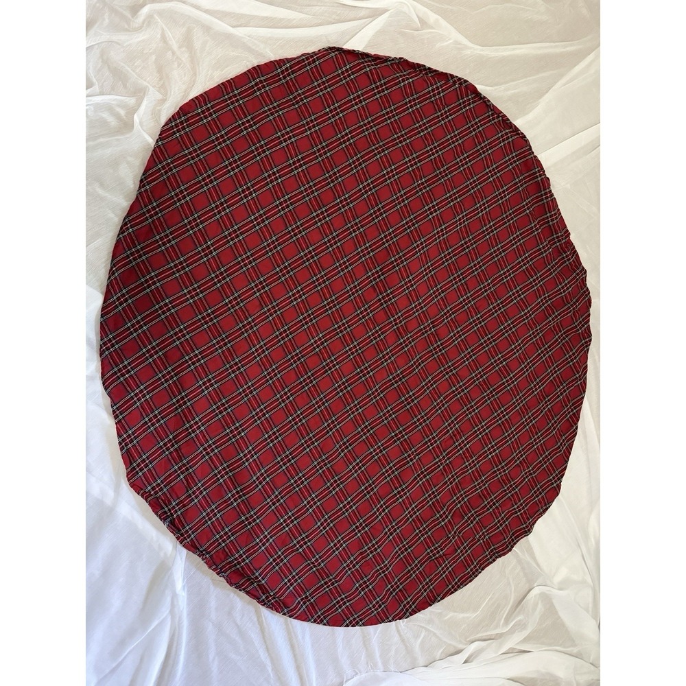 VTG Red Plaid Tartan Tablecloth 55" Round Cottage Chic Holiday